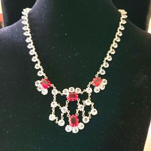 Crystal Red White Festoon Choker Delicate Plated 1930's